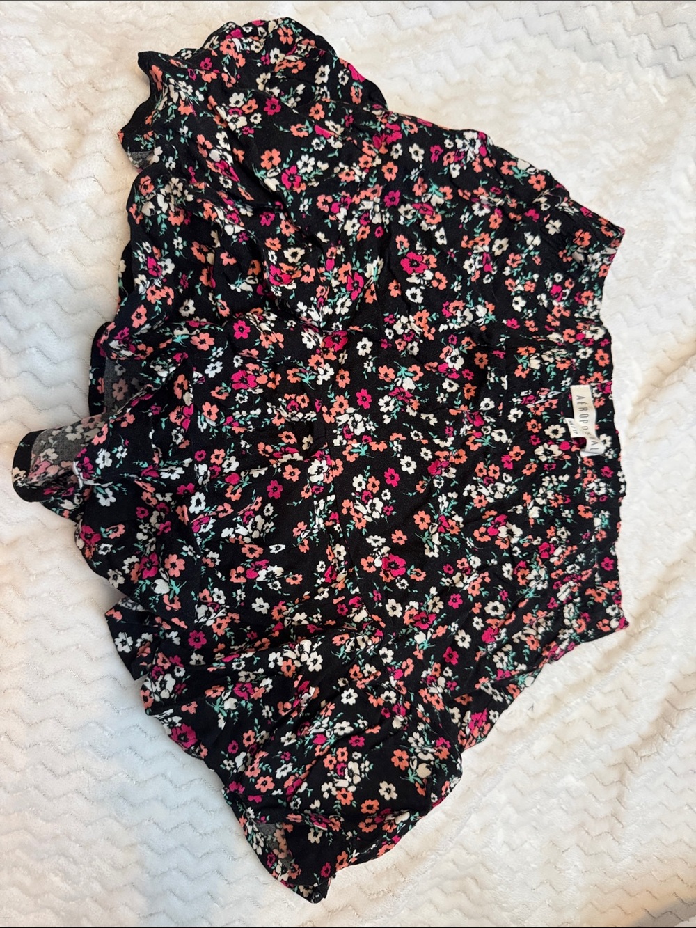 Aeropostale Black Floral Skort with Pink and White Flowers